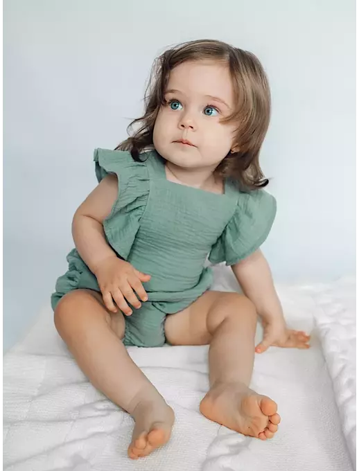 Ромпер муслиновый с крылышками на бретелях, Мятный