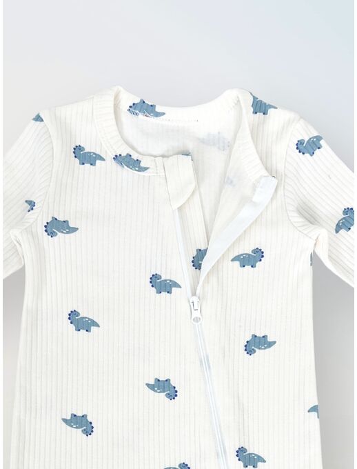 Нательный хлопковый комбинезон слип на молнии с закрытыми ножками и антицарапками, мини дино