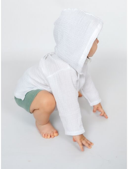 Худи туника из муслина с капюшоном для малышей, белый