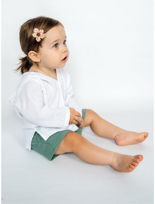 Худи туника из муслина с капюшоном для малышей, белый