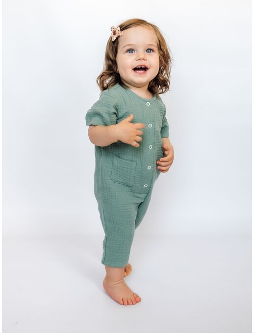 Муслиновый летний комбинезон песочник с для малышей и новорожденных детей, мятный