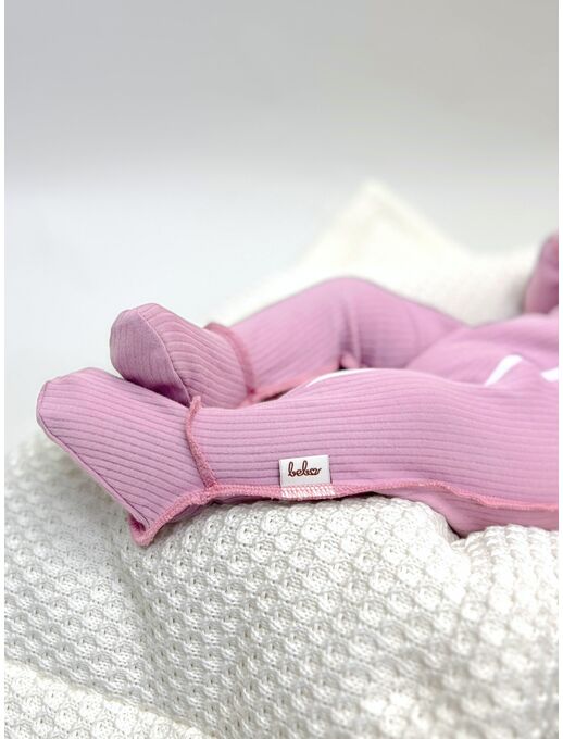 Нательный хлопковый комбинезон слип на молнии с закрытыми ножками и антицарапками в рубчик Bebo