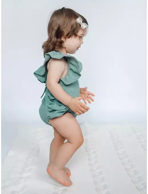 Ромпер муслиновый с крылышками на бретелях, Мятный