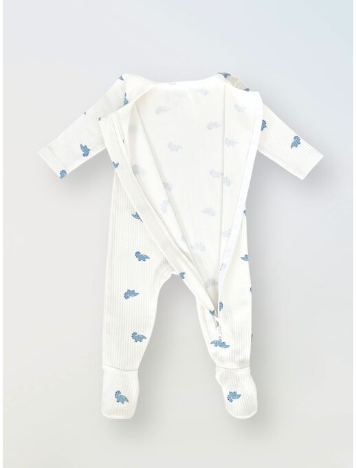 Нательный хлопковый комбинезон слип на молнии с закрытыми ножками и антицарапками, мини дино