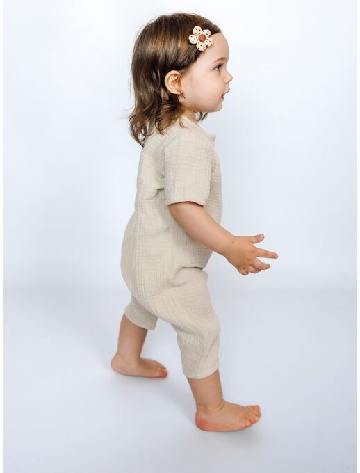 Муслиновый летний комбинезон песочник с для малышей и новорожденных детей, светло-бежевый