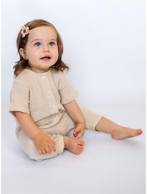 Муслиновый летний комбинезон песочник с для малышей и новорожденных детей, светло-бежевый