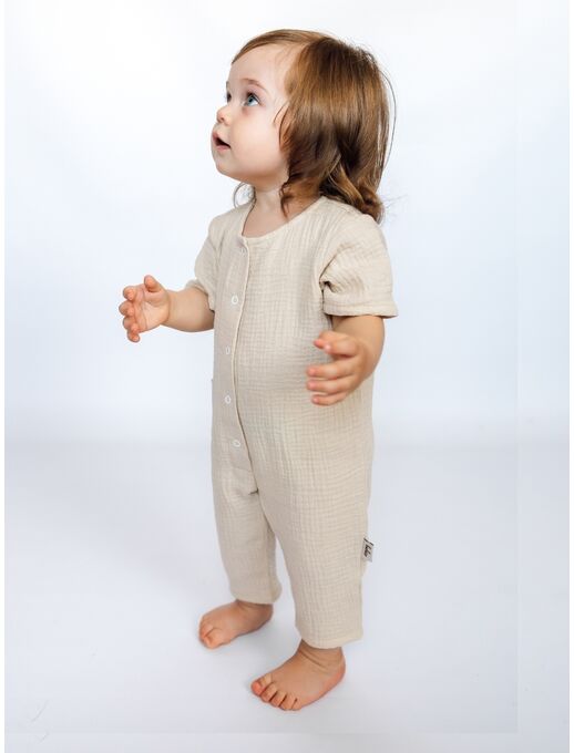 Муслиновый летний комбинезон песочник с для малышей и новорожденных детей, светло-бежевый