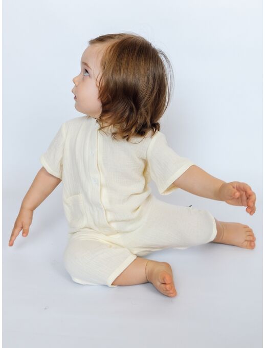 Муслиновый летний комбинезон песочник с для малышей и новорожденных детей, экрю