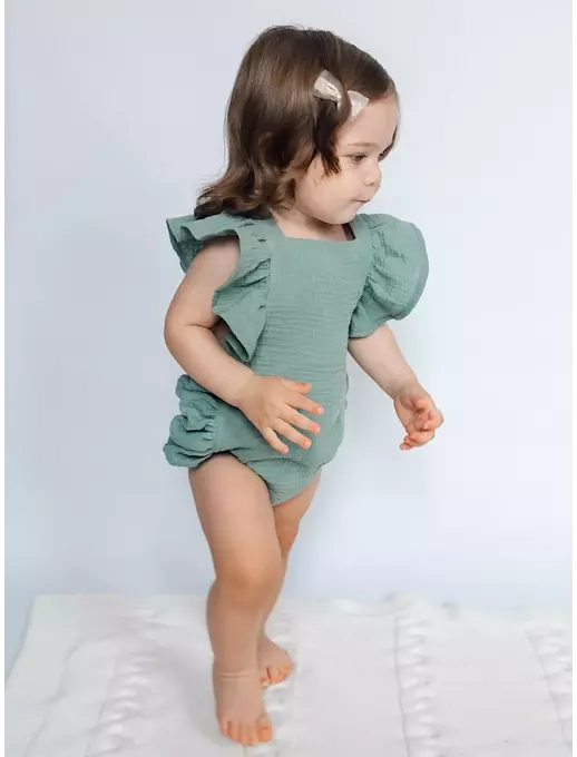 Ромпер муслиновый с крылышками на бретелях, Мятный