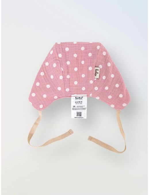 Чепчик из муслина для новорожденного Bebo, Горошек на розовом