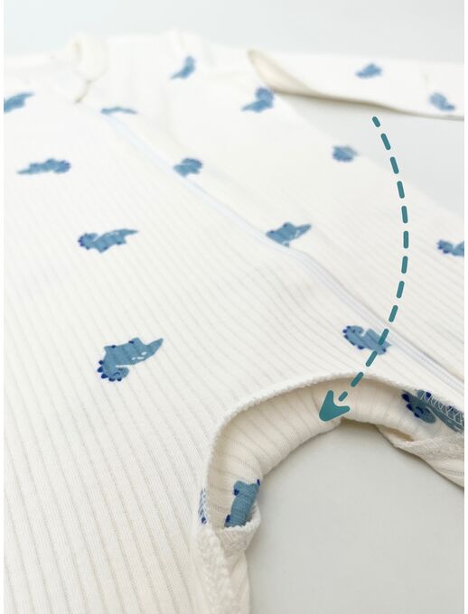 Нательный хлопковый комбинезон слип на молнии с закрытыми ножками и антицарапками, мини дино