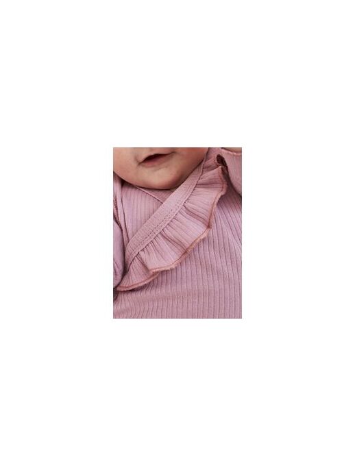 Нарядное боди кимоно (на запах) с длинным рукавом и рюшей по груди, лиловый