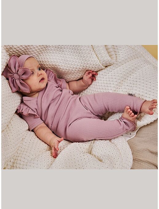 Нарядное боди-кимоно (на запах) с коротким рукавом и рюшами, лиловый