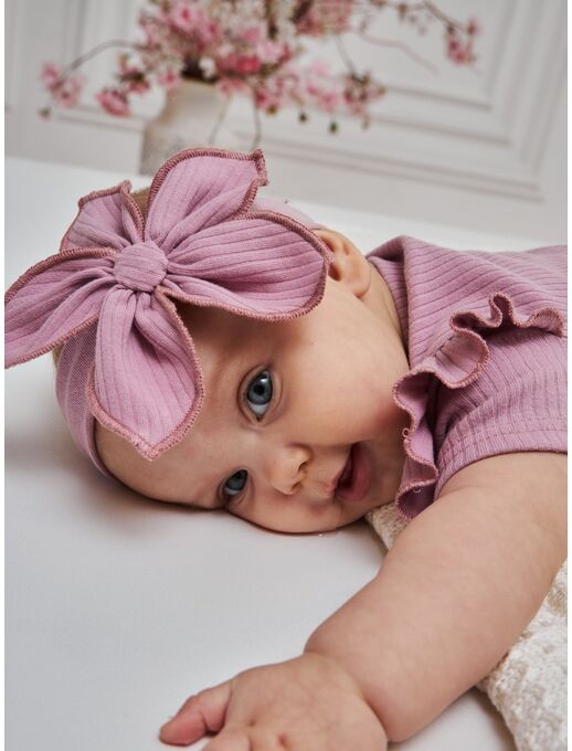 Нарядное боди-кимоно (на запах) с коротким рукавом и рюшами, лиловый