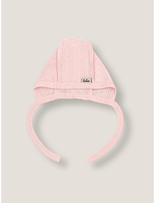 Розовый трикотажный ажурный чепчик с рюшами для новорожденных девочек Bebo