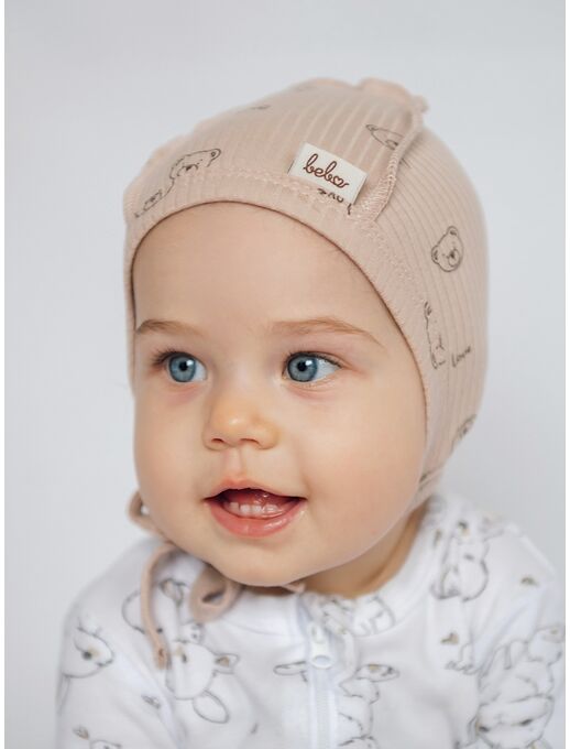 Чепчик Bebo в рубчик, шапочка для новорожденного, Мишки