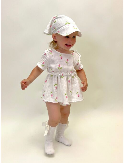 Муслиновая косынка с козырьком, Тюльпаны