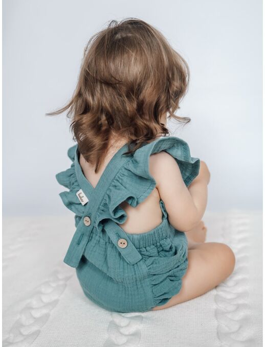 Муслиновый ромпер Bebo с для девочки на бретелях с крылышками, морская волна