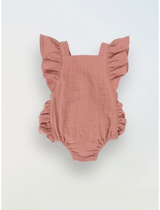 Муслиновый ромпер Bebo с для девочки на бретелях с крылышками, античная роза