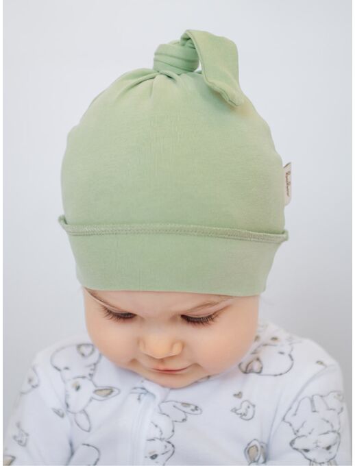 Эластичная меланжевая шапочка с узелком Bebo, Светло-оливковый