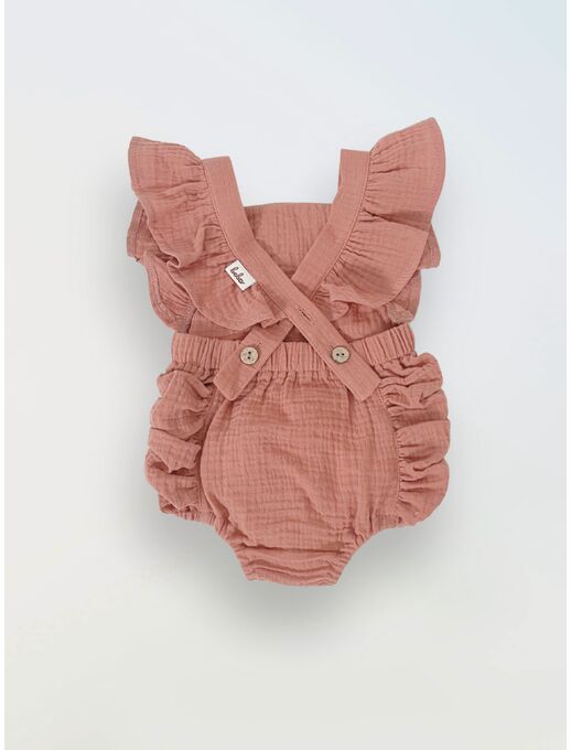 Муслиновый ромпер Bebo с для девочки на бретелях с крылышками, античная роза