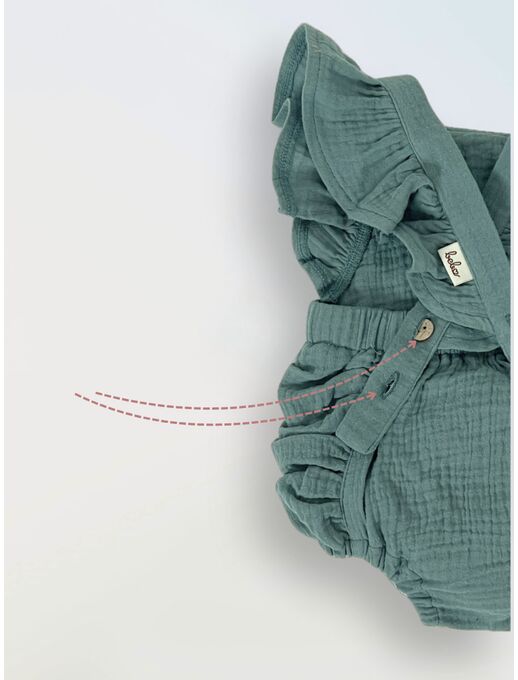 Муслиновый ромпер Bebo с для девочки на бретелях с крылышками, морская волна