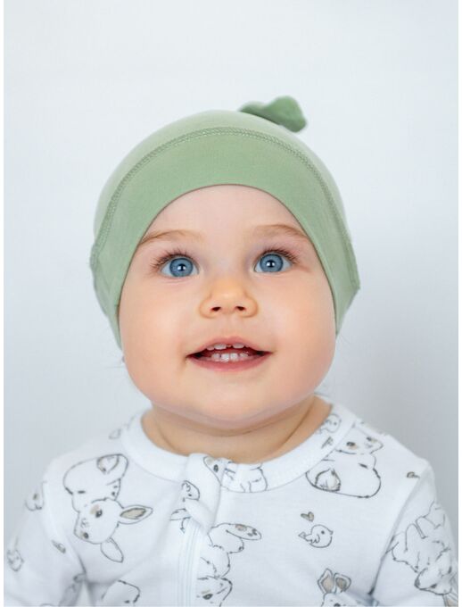 Эластичная меланжевая шапочка с узелком Bebo, Светло-оливковый