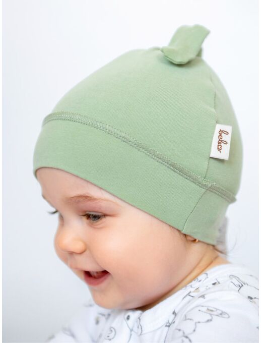 Эластичная меланжевая шапочка с узелком Bebo, Светло-оливковый