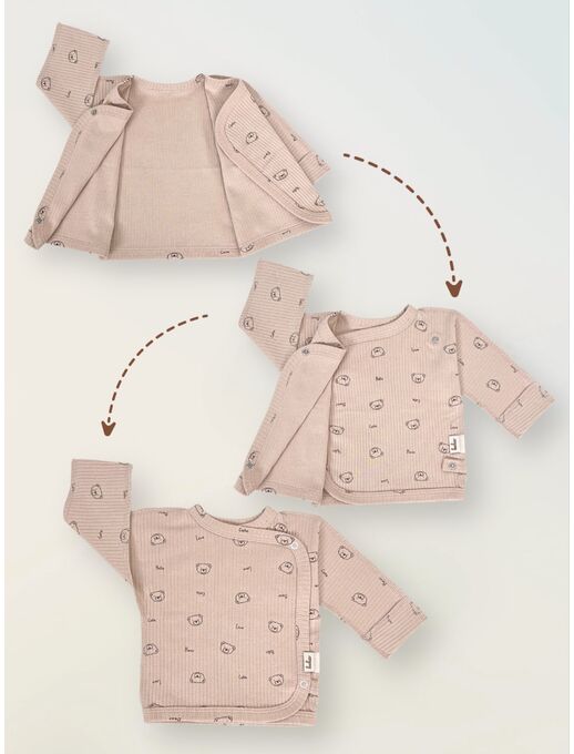 Удлиненная распашонка с глубоким запахом и антицарапками, мишки