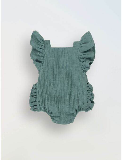 Муслиновый ромпер Bebo с для девочки на бретелях с крылышками, морская волна