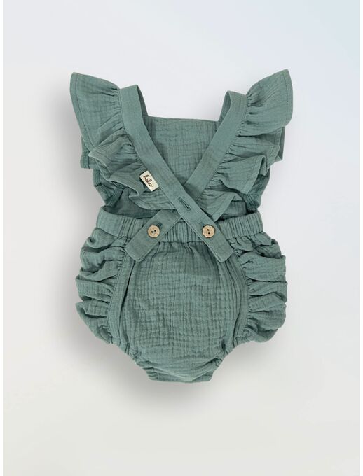 Муслиновый ромпер Bebo с для девочки на бретелях с крылышками, морская волна