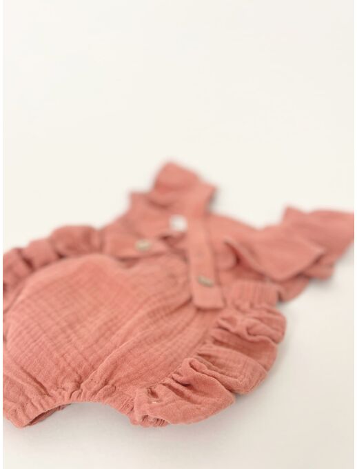 Муслиновый ромпер Bebo с для девочки на бретелях с крылышками, античная роза