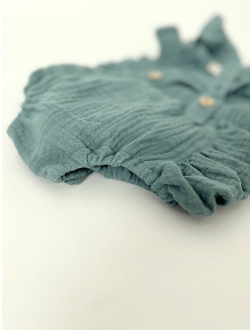 Муслиновый ромпер Bebo с для девочки на бретелях с крылышками, морская волна