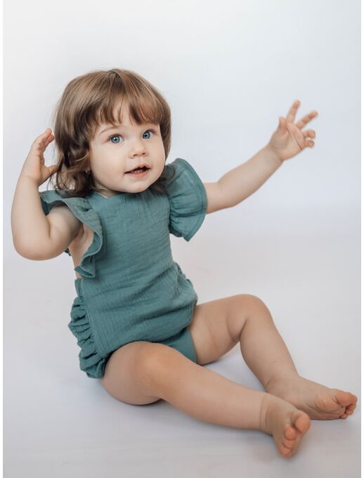 Ромпер муслиновый с крылышками на бретелях, Морская волна, Расцветка одежды: Морская волна, Выбрать размер: 86