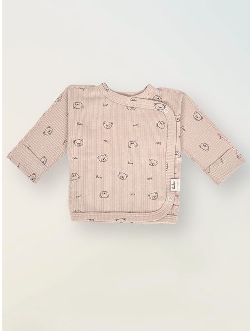 Удлиненная распашонка с глубоким запахом и антицарапками, мишки