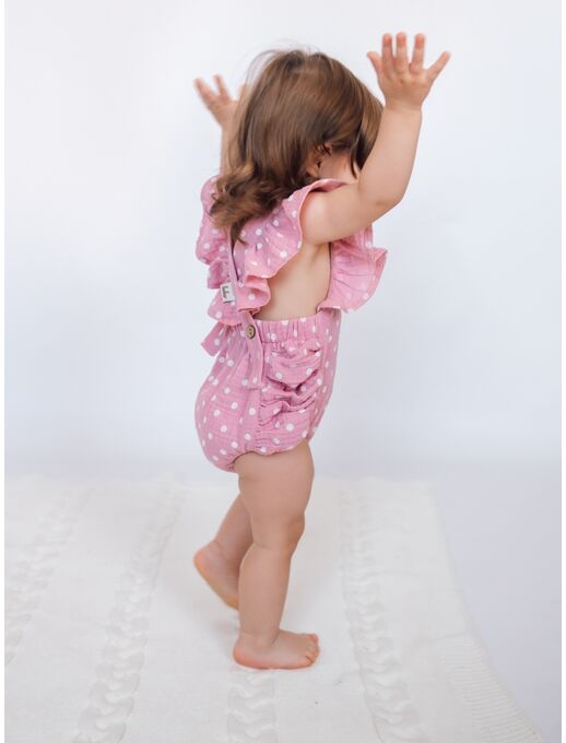 Ромпер муслиновый с крылышками на бретелях, в Горошек