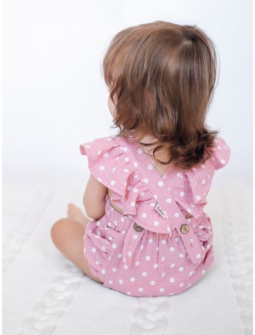 Ромпер муслиновый с крылышками на бретелях, в Горошек