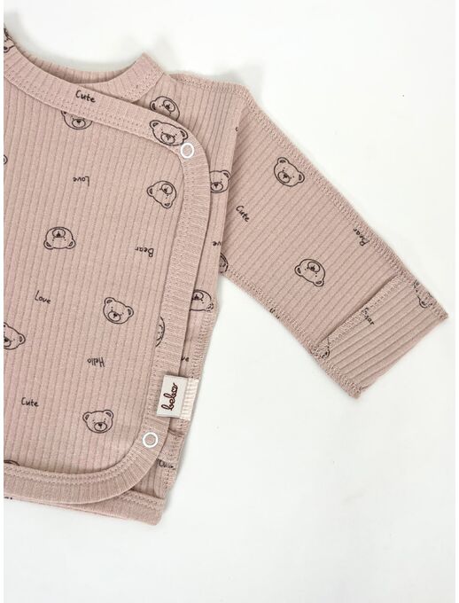 Удлиненная распашонка с глубоким запахом и антицарапками, мишки