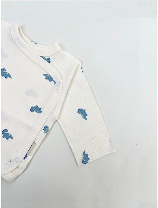 Удлиненная распашонка с глубоким запахом и антицарапками, Мини дино