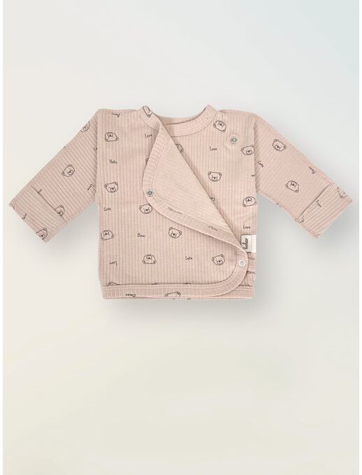 Удлиненная распашонка с глубоким запахом и антицарапками, мишки