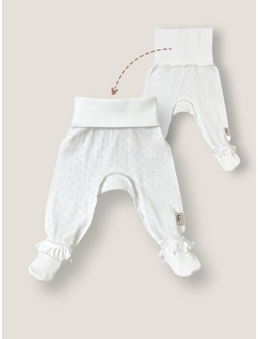 Ползунки ажурные с рюшами для новорожденных с закрытыми ножками, Молочный, Расцветка одежды: Экрю, Выбрать размер: 56, изображение 3