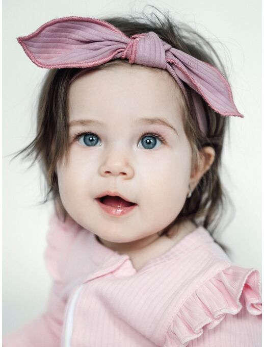 Повязка на голову для новорожденного с лепестком Bebo, Лиловый размер 46-50, Расцветка одежды: Лиловый (в рубчик), Выбрать размер: 40-44, изображение 3