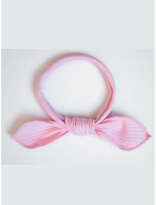 Повязка на голову для новорожденного с лепестком Bebo, Чайная роза размер 46-50, Расцветка одежды: Чайная роза (в рубчик), Выбрать размер: 40-44, изображение 2