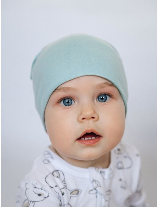 Эластичная шапочка с с зарученым краем Bebo, Мятно-бирюзовый