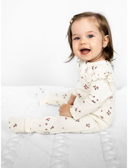 Нательный хлопковый комбинезон слип на молнии Bebo с закрытыми ножками и антицарапками, букетики