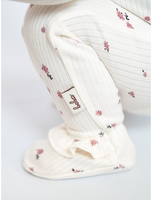 Нательный хлопковый комбинезон слип на молнии Bebo с закрытыми ножками и антицарапками, букетики