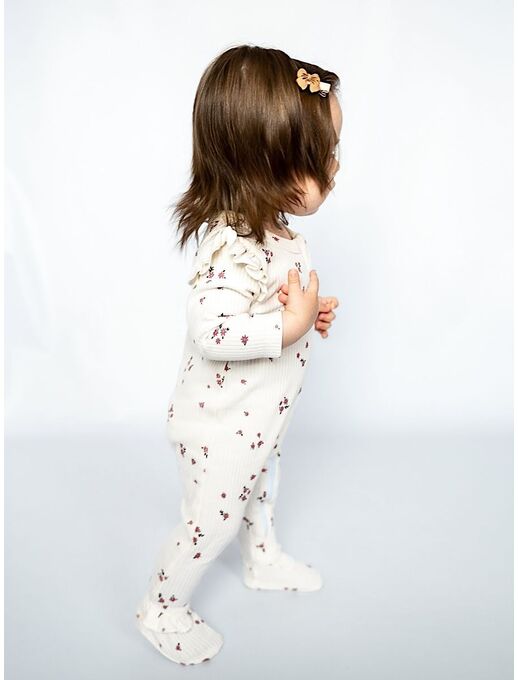 Нательный хлопковый комбинезон слип на молнии Bebo с закрытыми ножками и антицарапками, букетики