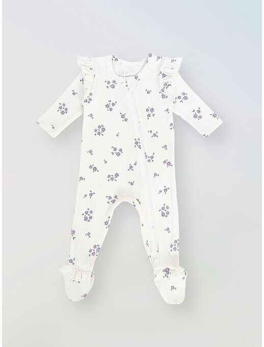 Нательный хлопковый комбинезон слип на молнии Bebo с закрытыми ножками и антицарапками, цвет незабудки