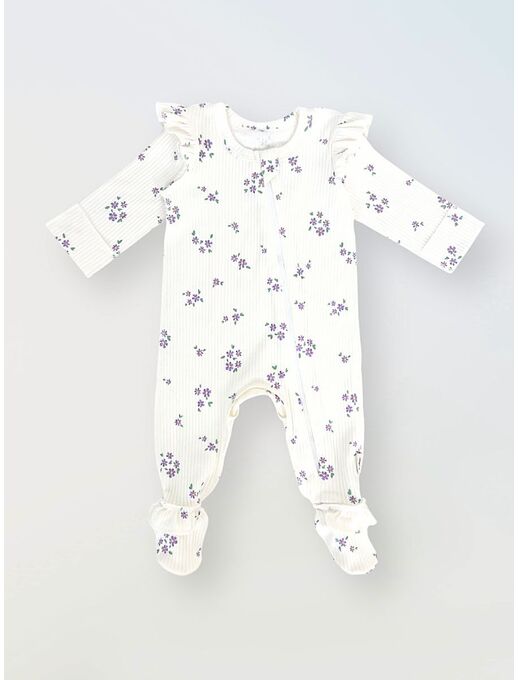 Нательный хлопковый комбинезон слип на молнии Bebo с закрытыми ножками и антицарапками, цвет незабудки