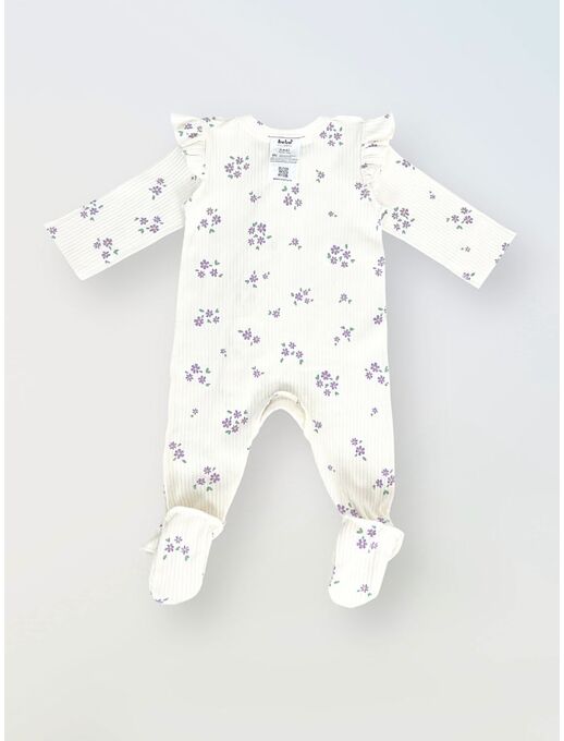 Нательный хлопковый комбинезон слип на молнии Bebo с закрытыми ножками и антицарапками, цвет незабудки